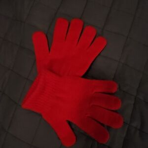 Bright Red Knit Gloves